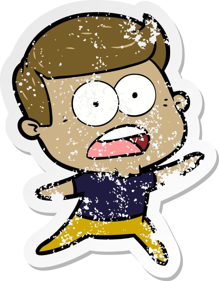 distressed sticker of a cartoon shocked man vector