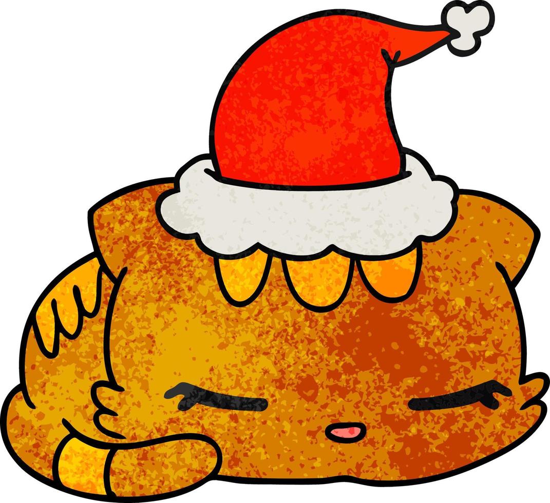 christmas textured cartoon of kawaii cat vector