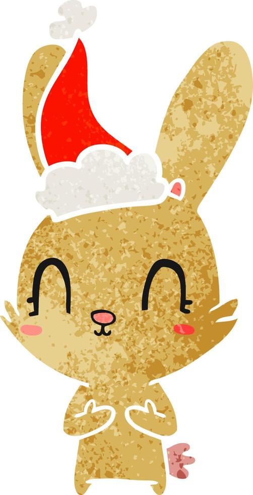 cute retro cartoon of a rabbit wearing santa hat vector