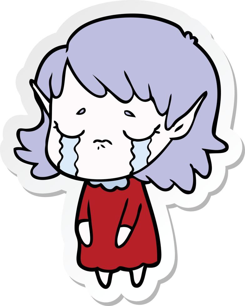 sticker of a crying cartoon elf girl vector