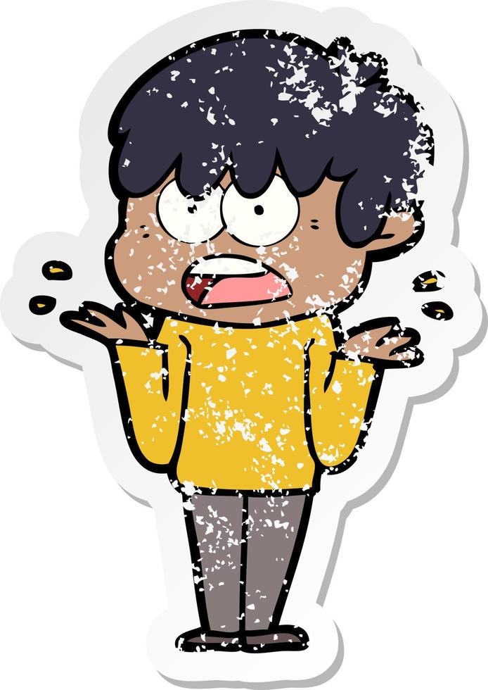 distressed sticker of a worried cartoon boy vector
