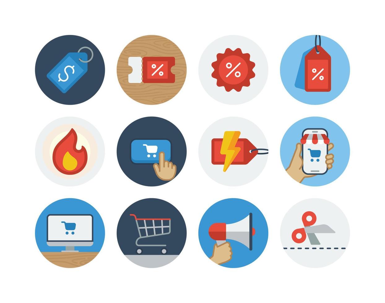 Black friday and cyber monday flat circle icon set with sale related icons vector