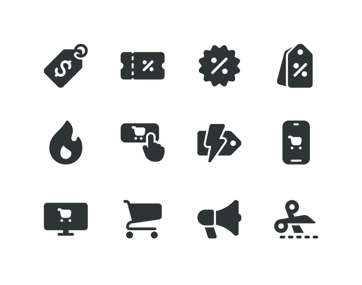 Black friday and cyber monday solid icon set with sale related icons vector