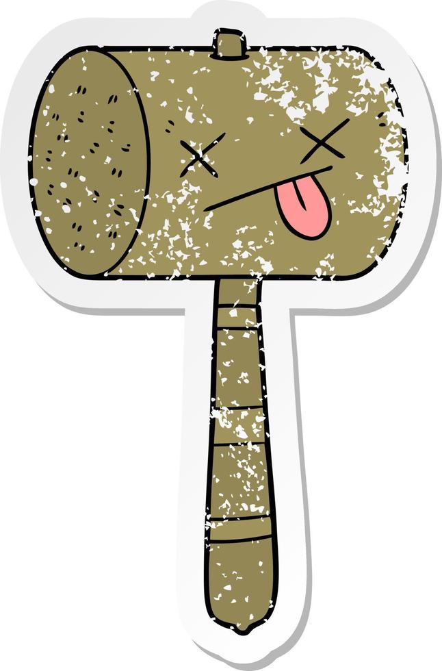 distressed sticker of a cartoon mallet vector