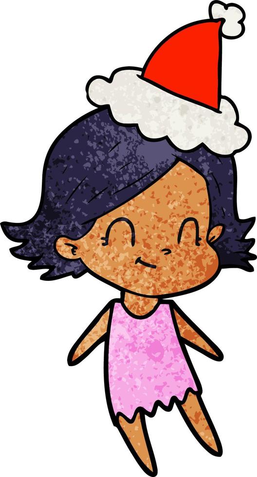 caricatura texturizada de una chica amigable con sombrero de santa vector