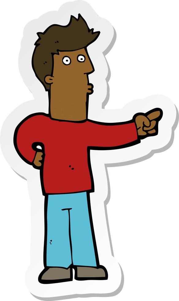 sticker of a cartoon curious man pointing vector