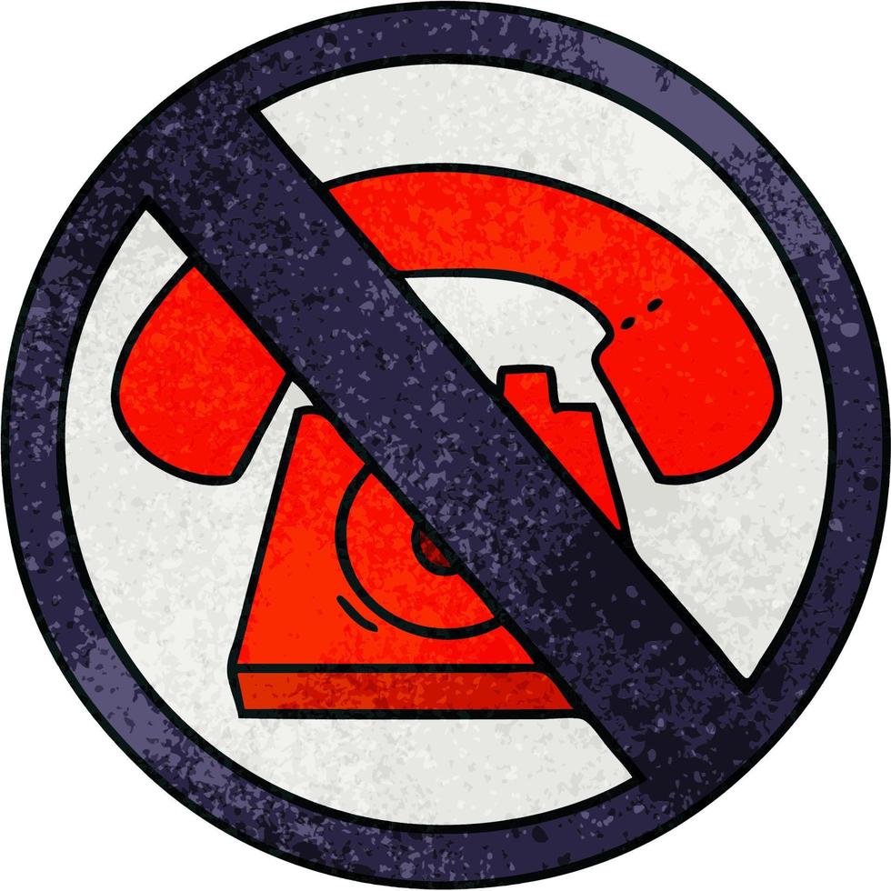 retro grunge texture cartoon no phones allowed sign vector