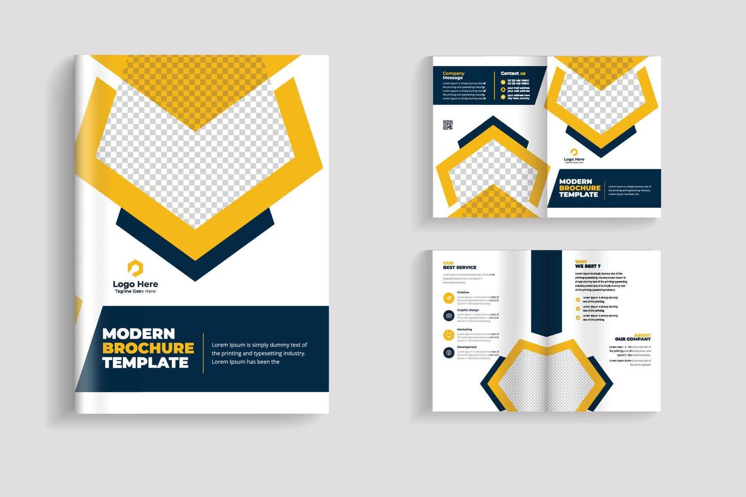 4 páginas limpias y mínimas de diseño de folleto bifold multipropósito o diseño de folleto de empresa corporativa. diseño de plantilla de folleto completamente organizado y editable. vector