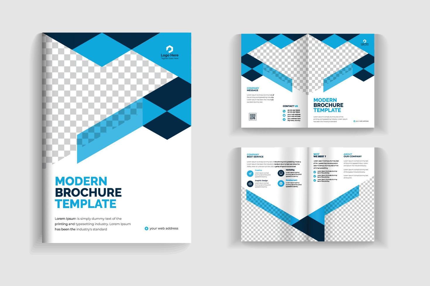 4 pages clean and minimal multipurpose bifold brochure design or corporate company brochure design. fully organized and editable brochure template design. vector