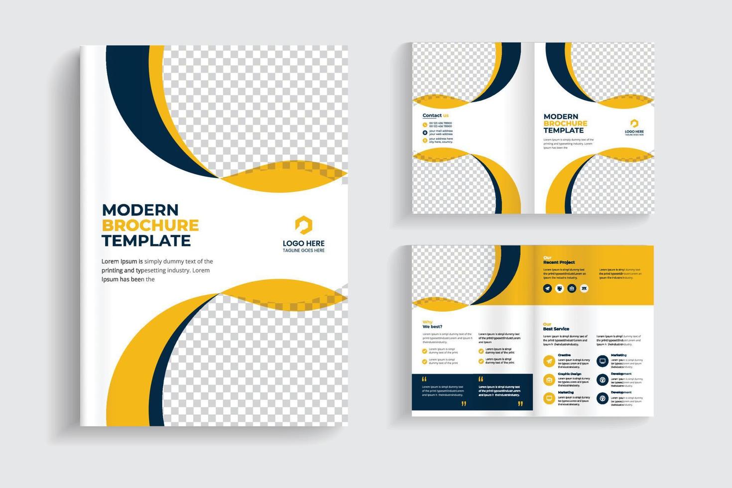 4 pages clean and minimal multipurpose bifold brochure design or corporate company brochure design. fully organized and editable brochure template design. vector