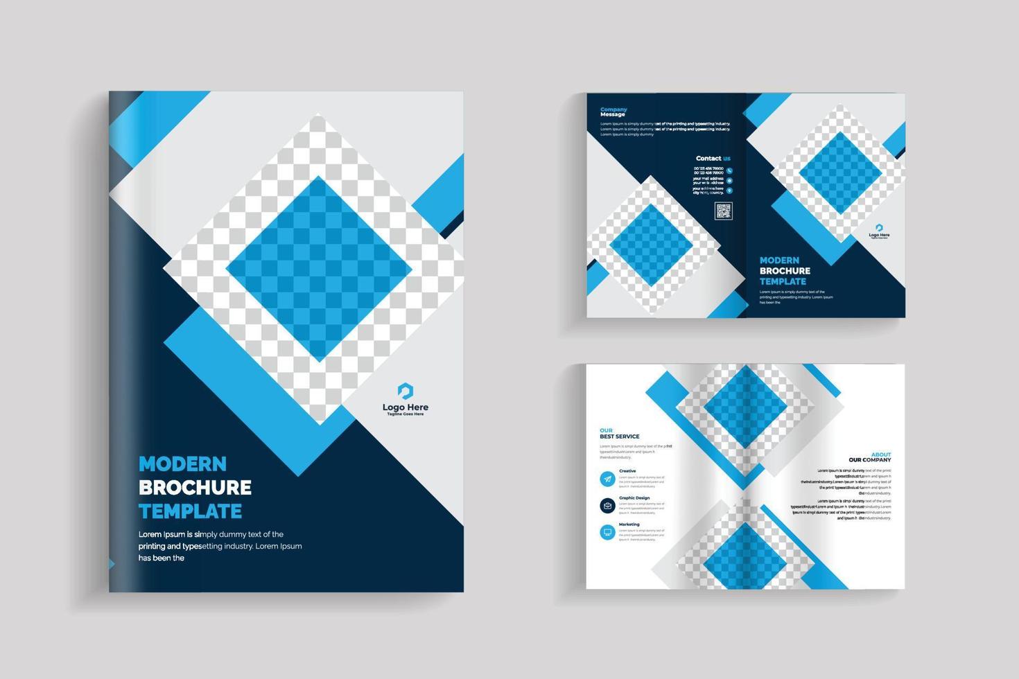 4 páginas limpias y mínimas de diseño de folleto bifold multipropósito o diseño de folleto de empresa corporativa. diseño de plantilla de folleto completamente organizado y editable. vector