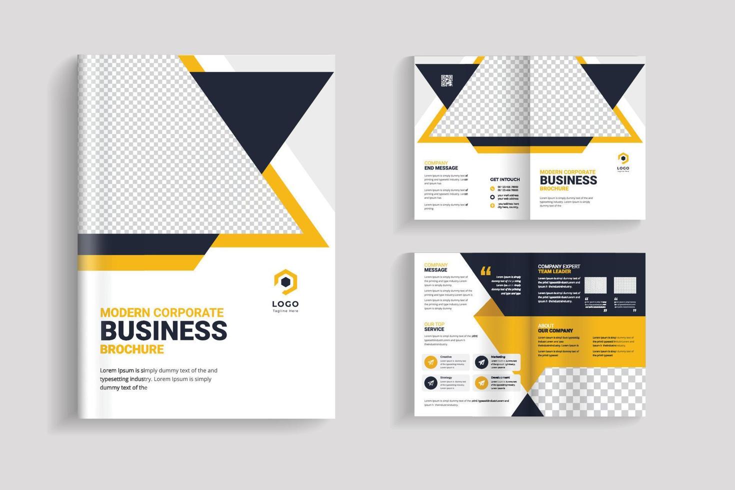 4 pages clean and minimal multipurpose bifold brochure design or corporate company brochure design. fully organized and editable brochure template design. vector