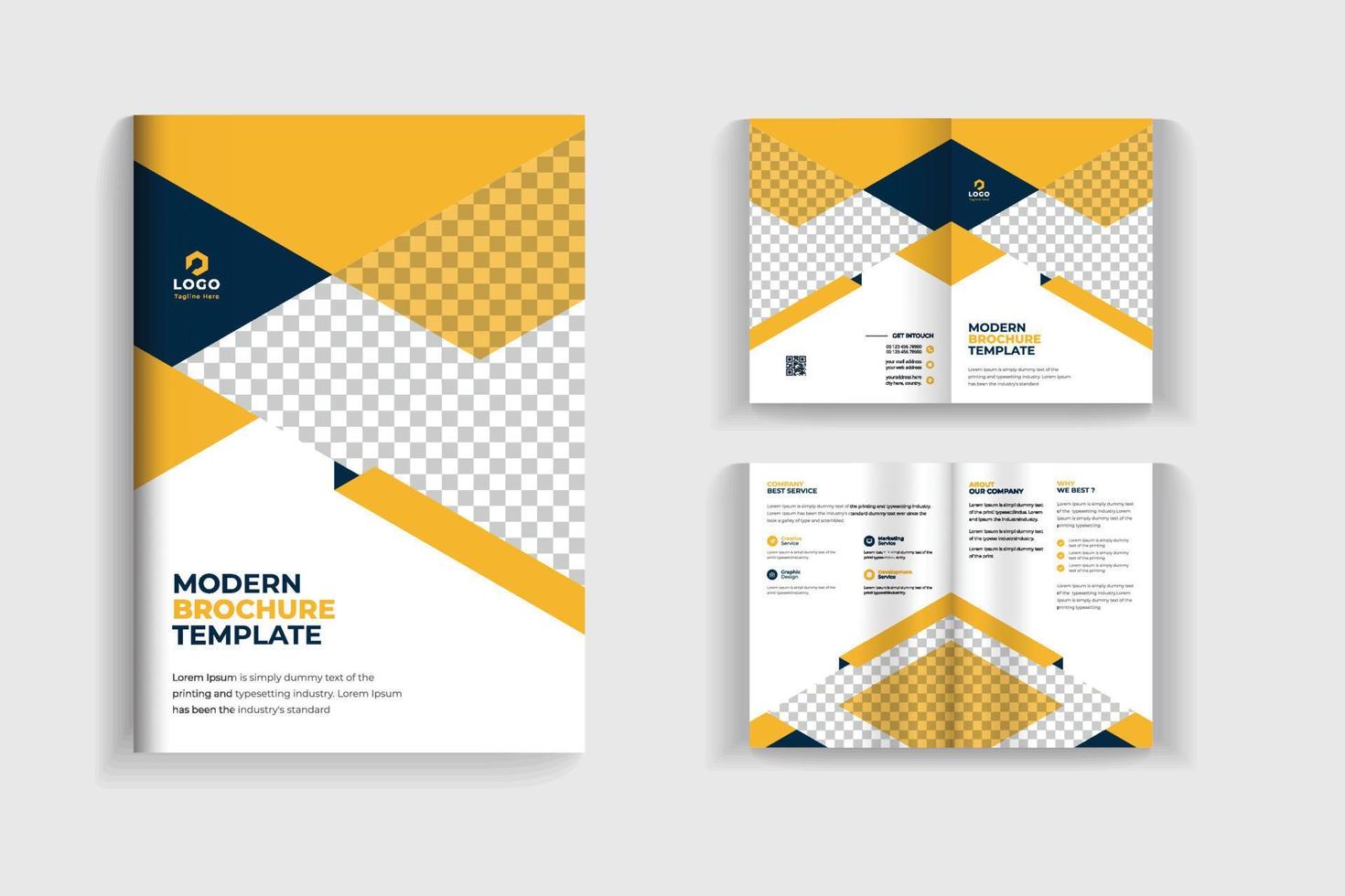 4 páginas limpias y mínimas de diseño de folleto bifold multipropósito o diseño de folleto de empresa corporativa. diseño de plantilla de folleto completamente organizado y editable. vector