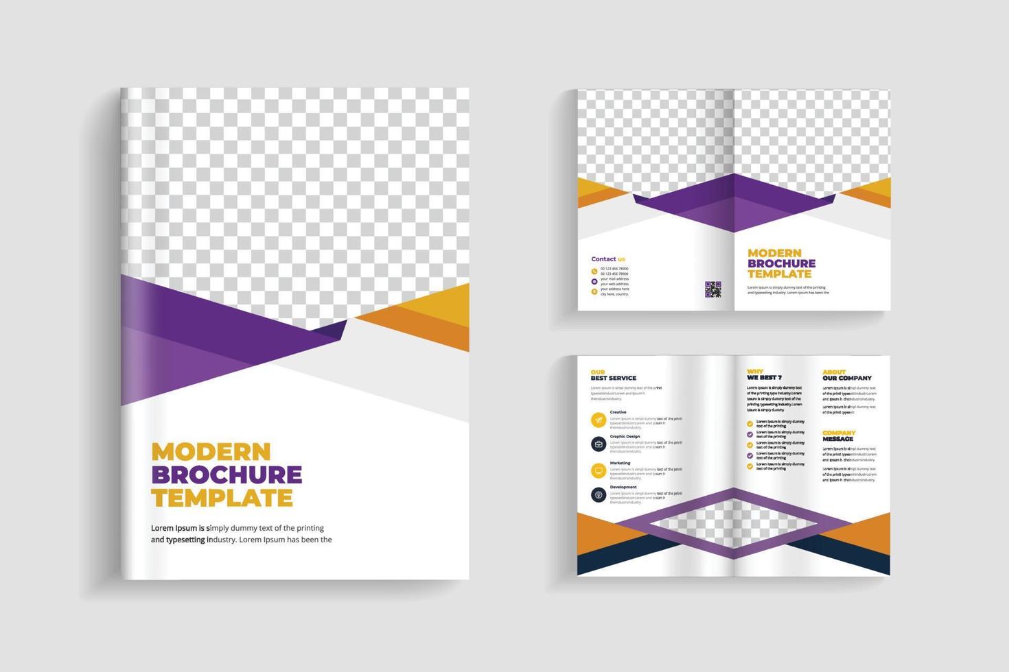 4 páginas limpias y mínimas de diseño de folleto bifold multipropósito o diseño de folleto de empresa corporativa. diseño de plantilla de folleto completamente organizado y editable. vector