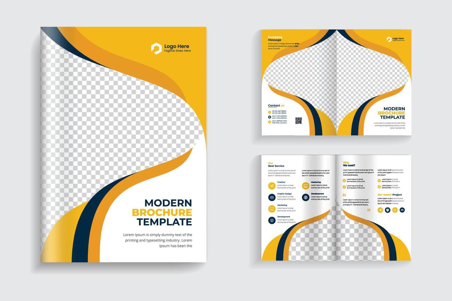 minimal business multipurpose bifold brochure design or corporate company brochure design. fully organized and editable brochure template design. vector