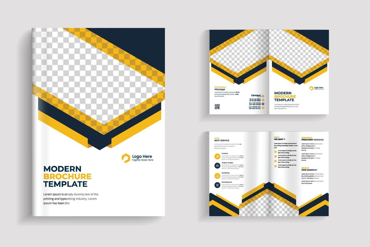 4 pages clean and minimal multipurpose bifold brochure design or corporate company brochure design. fully organized and editable brochure template design. vector