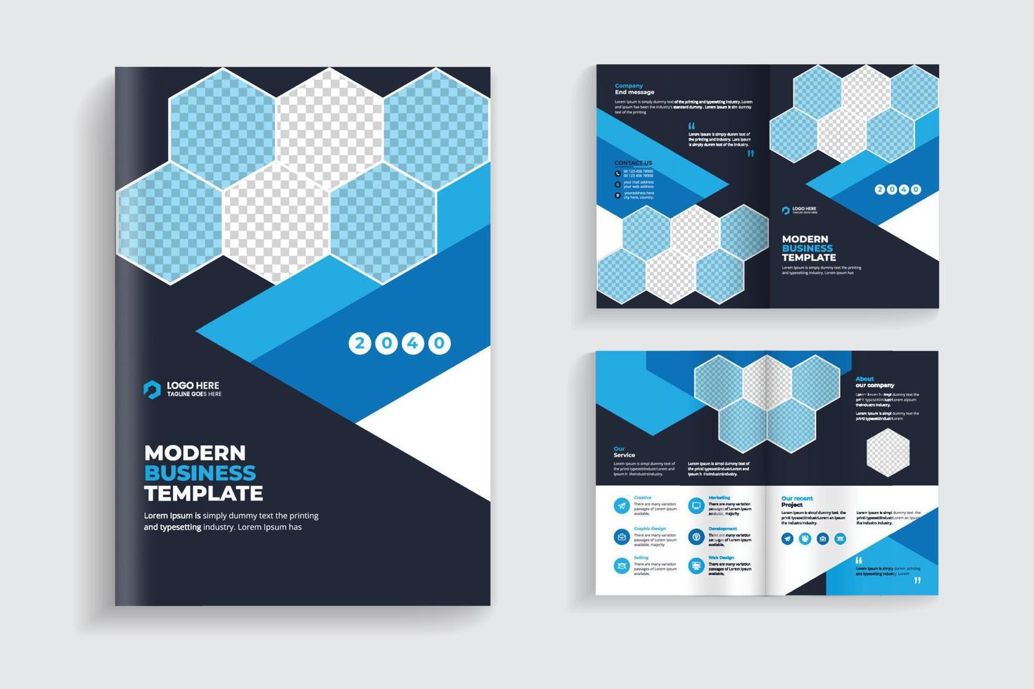 diseño de folleto bifold multipropósito limpio y mínimo o diseño de folleto de empresa corporativa. diseño de plantilla de folleto completamente organizado y editable. vector