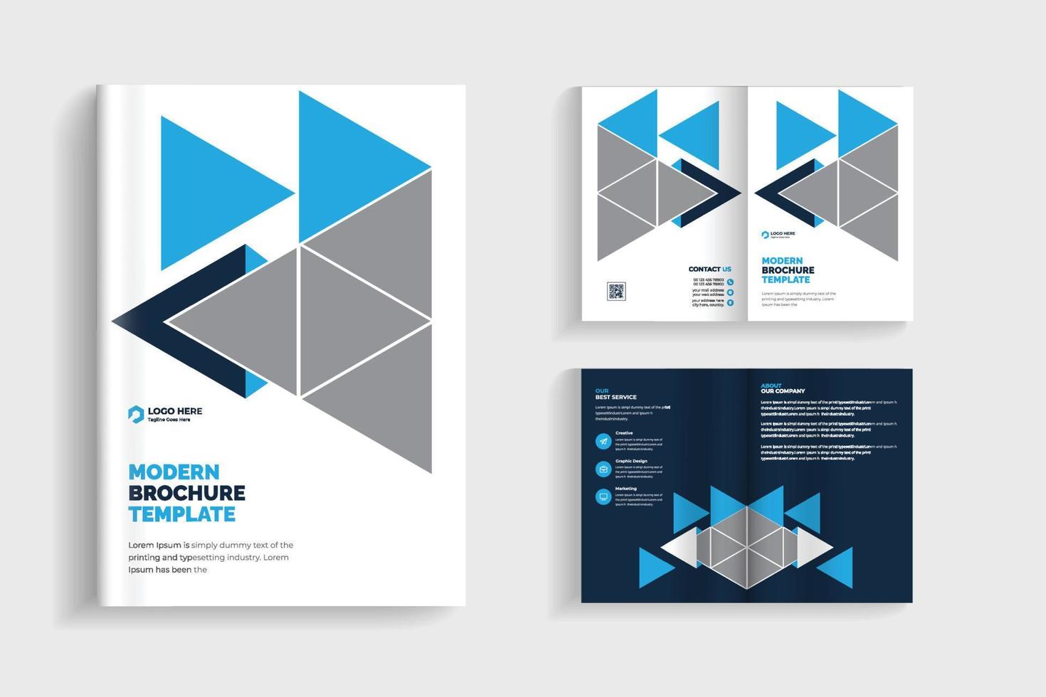 4 pages clean and minimal multipurpose bifold brochure design or corporate company brochure design. fully organized and editable brochure template design. vector