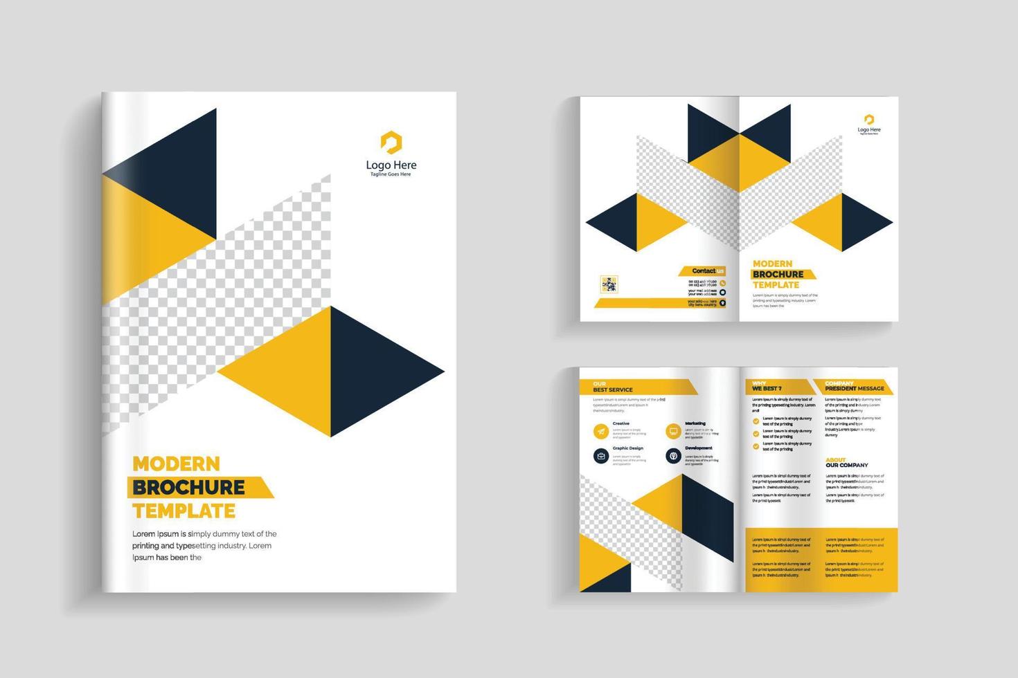 4 pages clean and minimal multipurpose bifold brochure design or corporate company brochure design. fully organized and editable brochure template design. vector