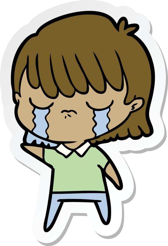 sticker of a cartoon woman crying vector