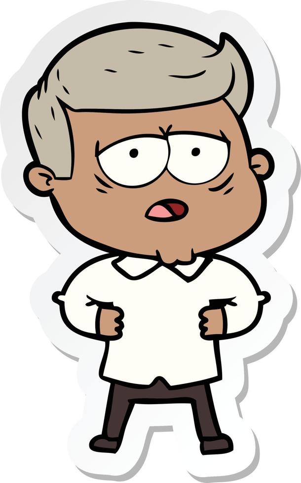 sticker of a cartoon tired man vector