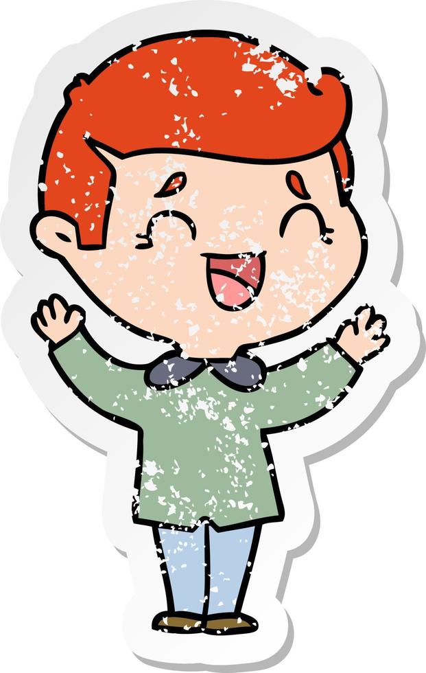 distressed sticker of a cartoon laughing man vector