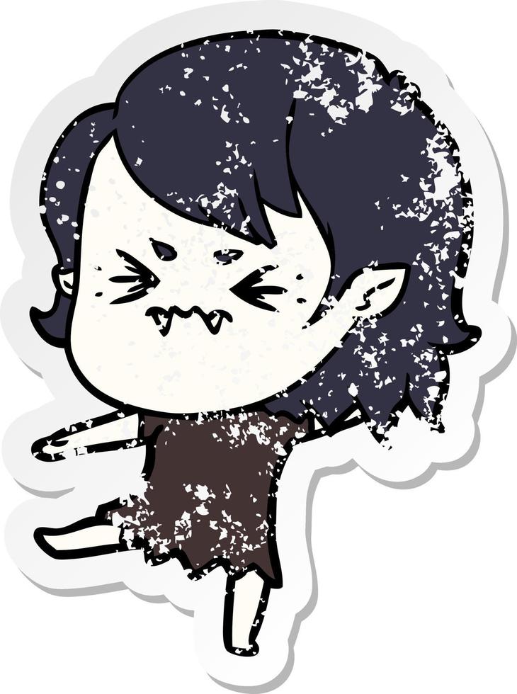 distressed sticker of a annoyed cartoon vampire girl vector