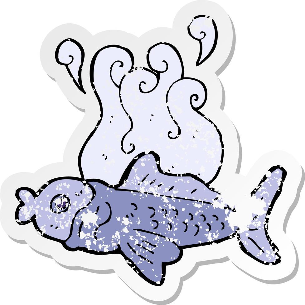 retro distressed sticker of a cartoon funny fish vector