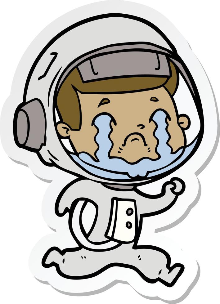 sticker of a cartoon crying astronaut vector