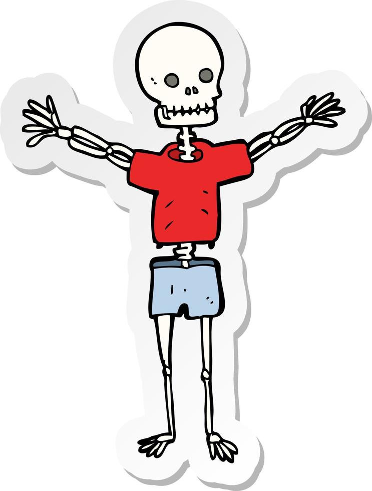 sticker of a cartoon skeleton in clothes vector