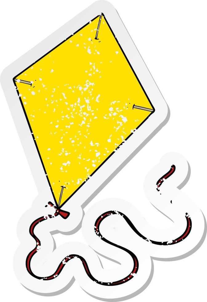 distressed sticker of a cartoon flying kite vector