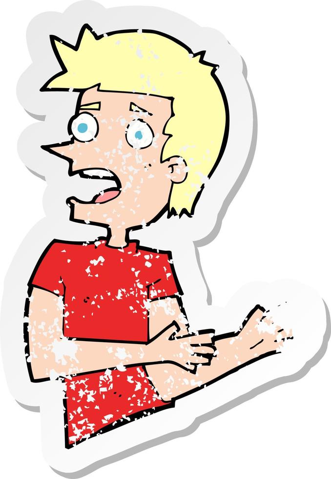 retro distressed sticker of a cartoon stressed man vector