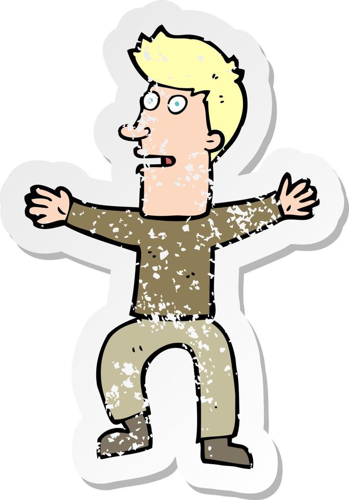 retro distressed sticker of a cartoon startled man vector