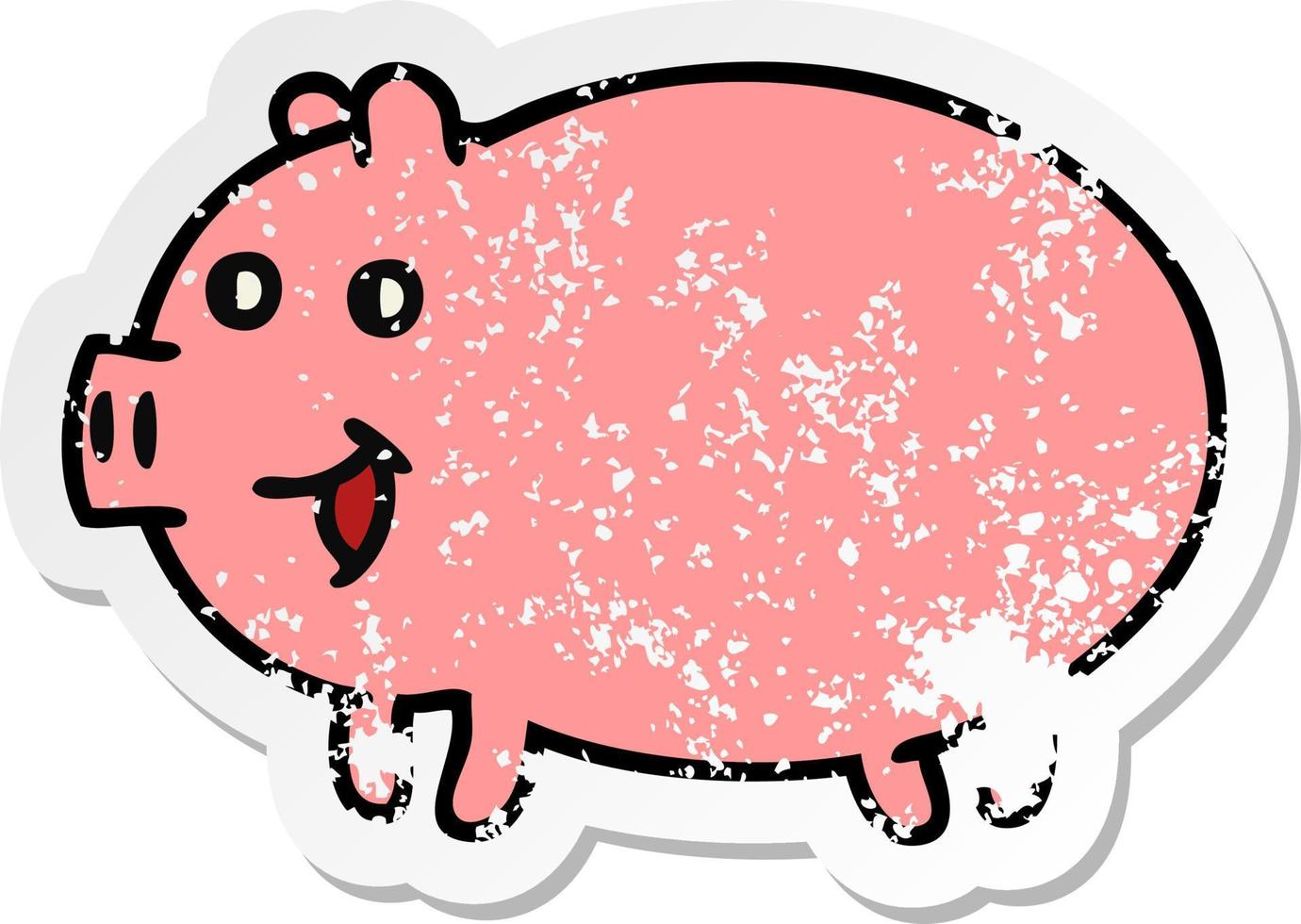 distressed sticker of a cute cartoon pig vector