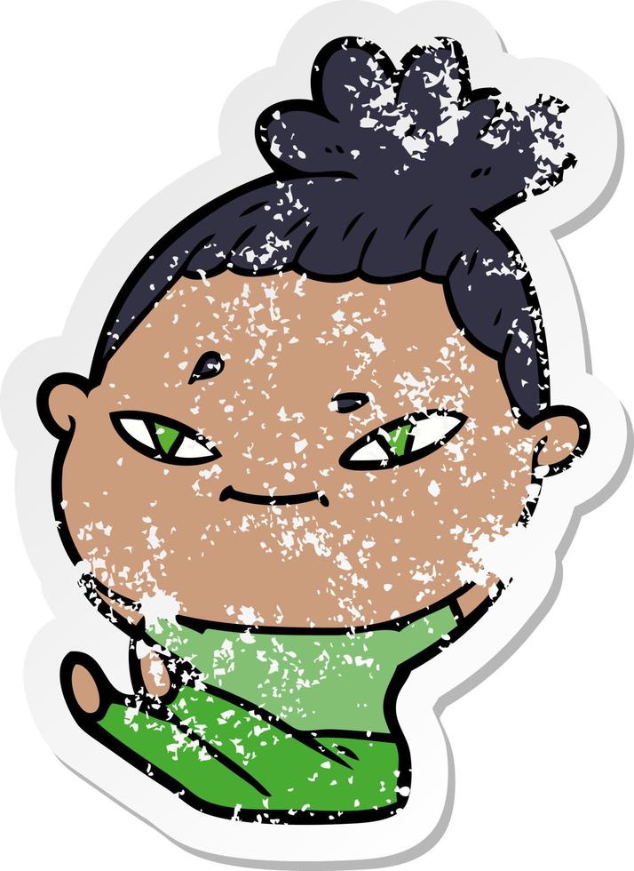 distressed sticker of a cartoon woman vector