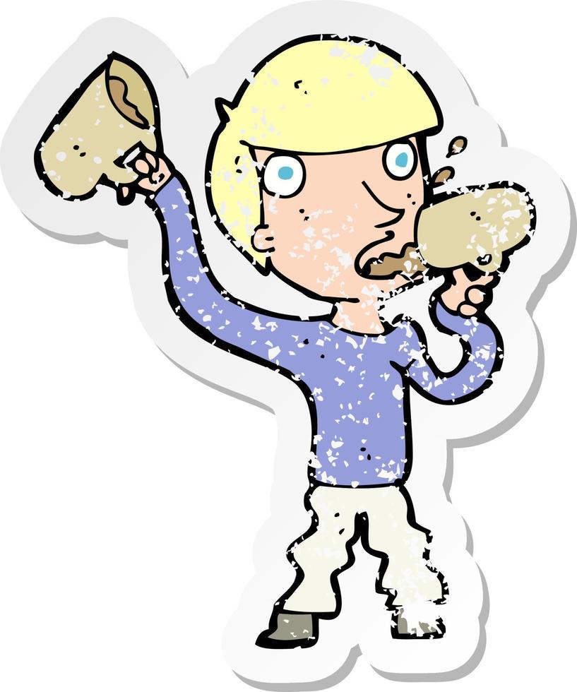 retro distressed sticker of a cartoon man drinking beer vector
