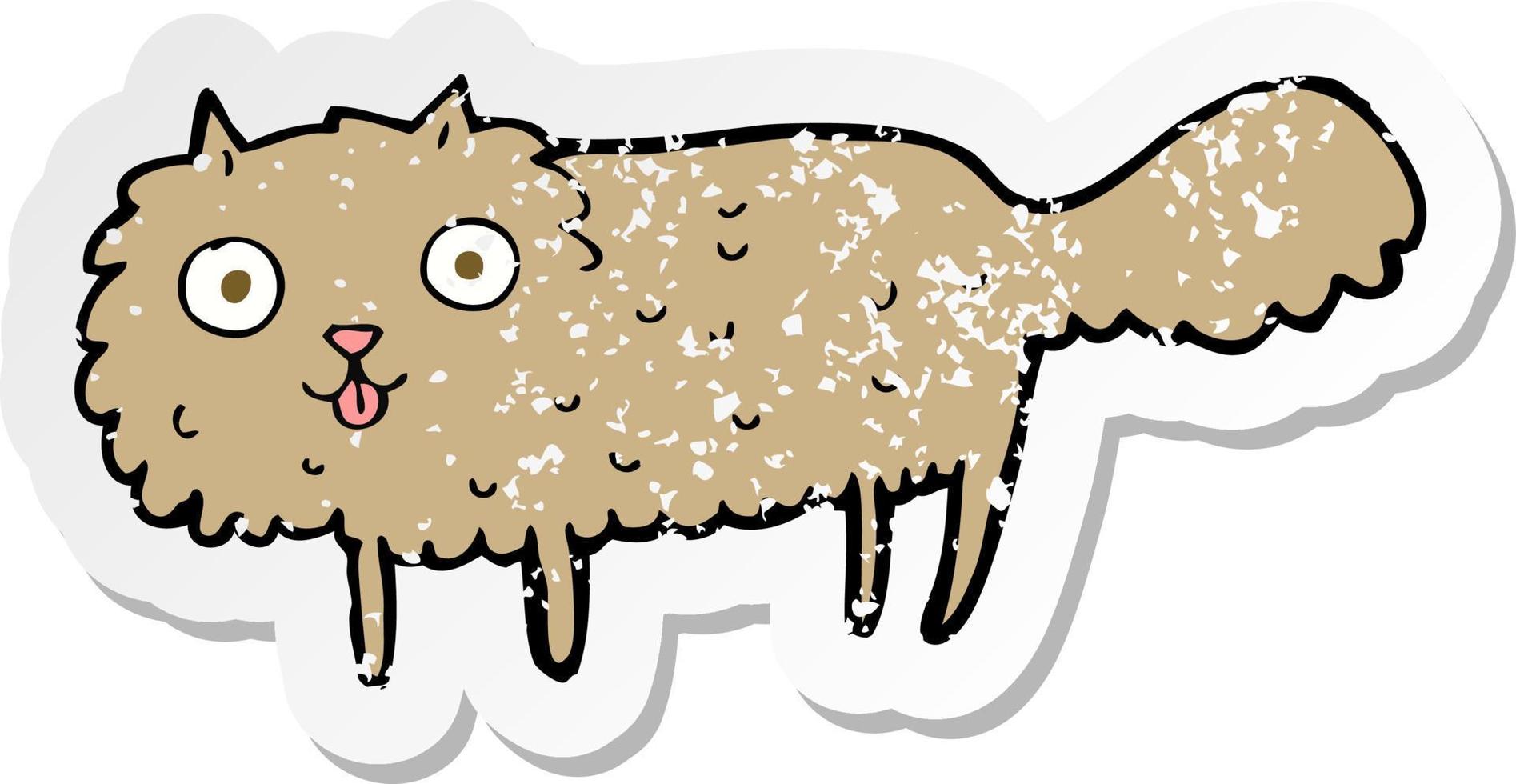 pegatina retro angustiada de un gato peludo de dibujos animados vector