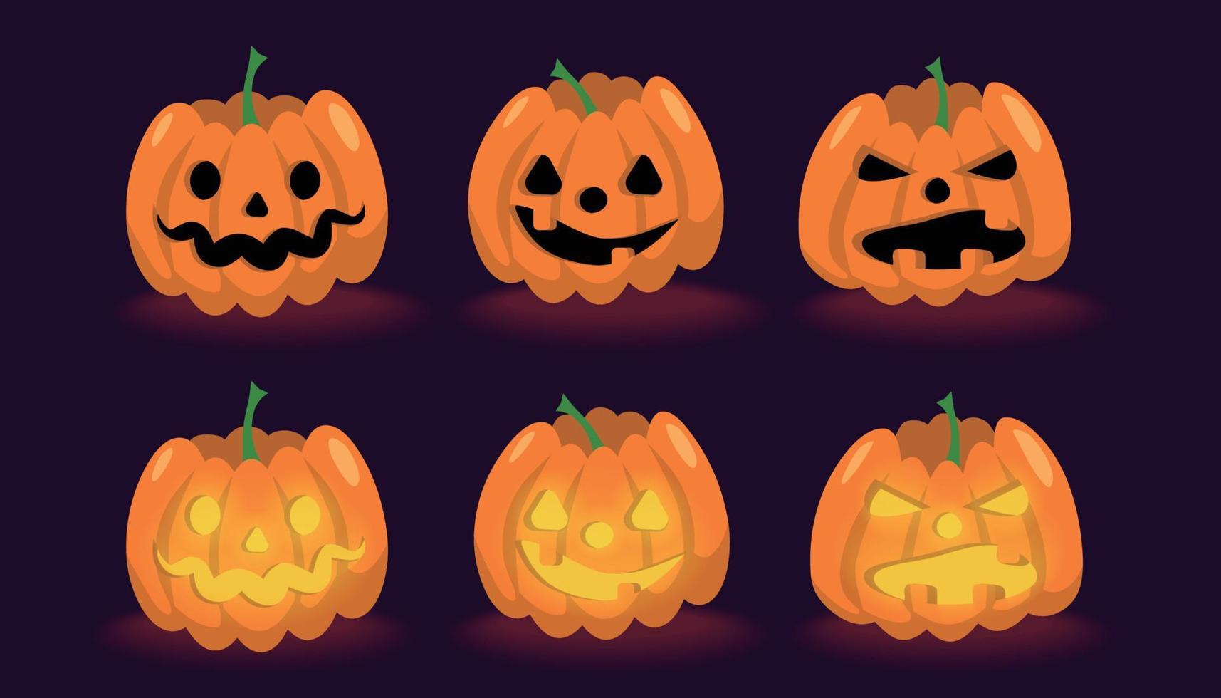 Halloween pumpkin set, available in regular and glowing versions vector