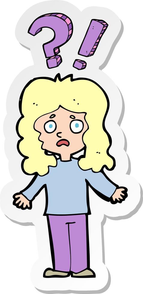 sticker of a cartoon confused woman vector