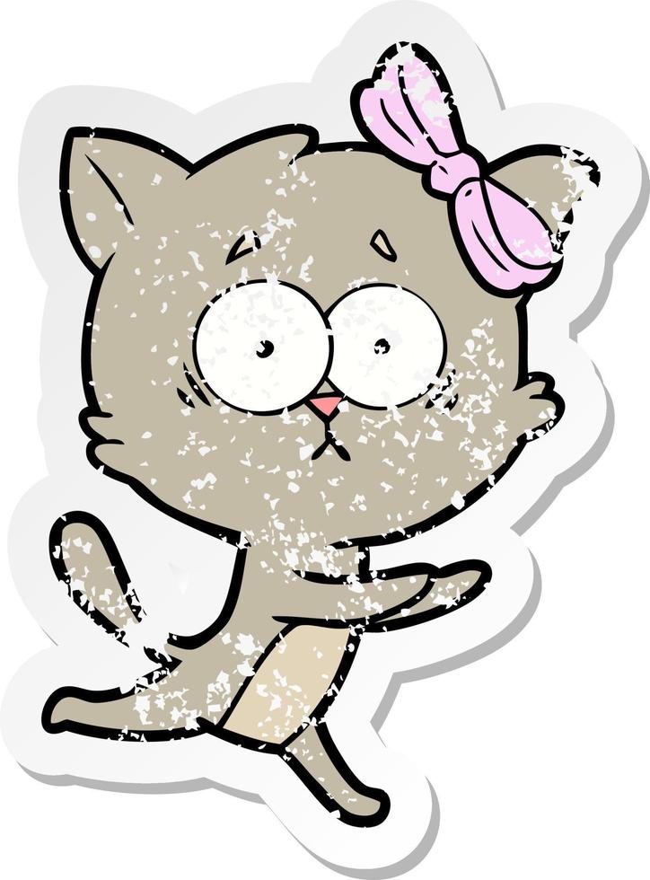 distressed sticker of a cartoon cat vector