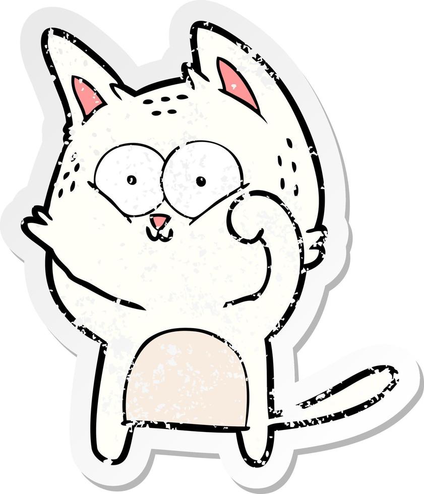 distressed sticker of a cartoon cat being cute vector