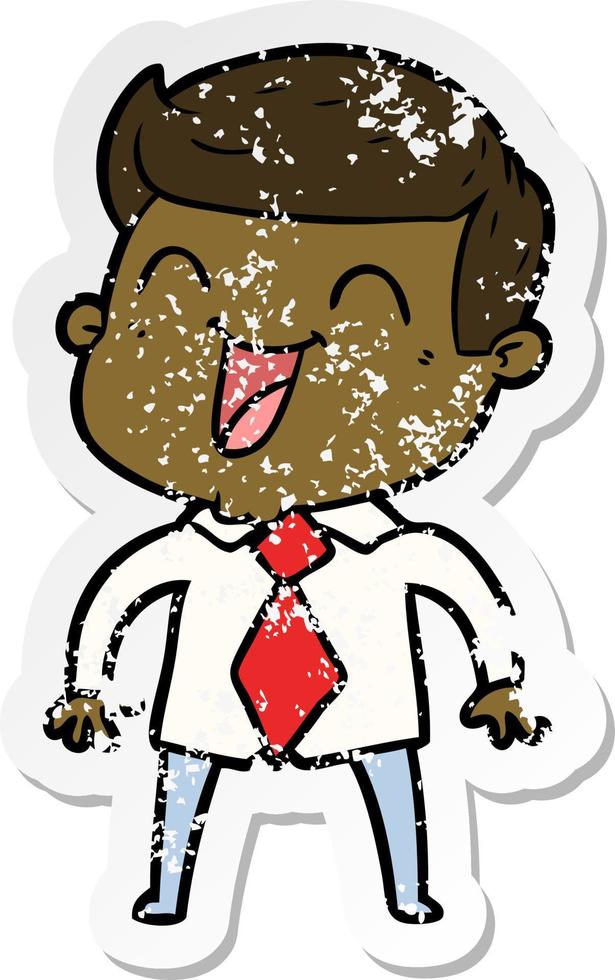 distressed sticker of a cartoon man laughing vector