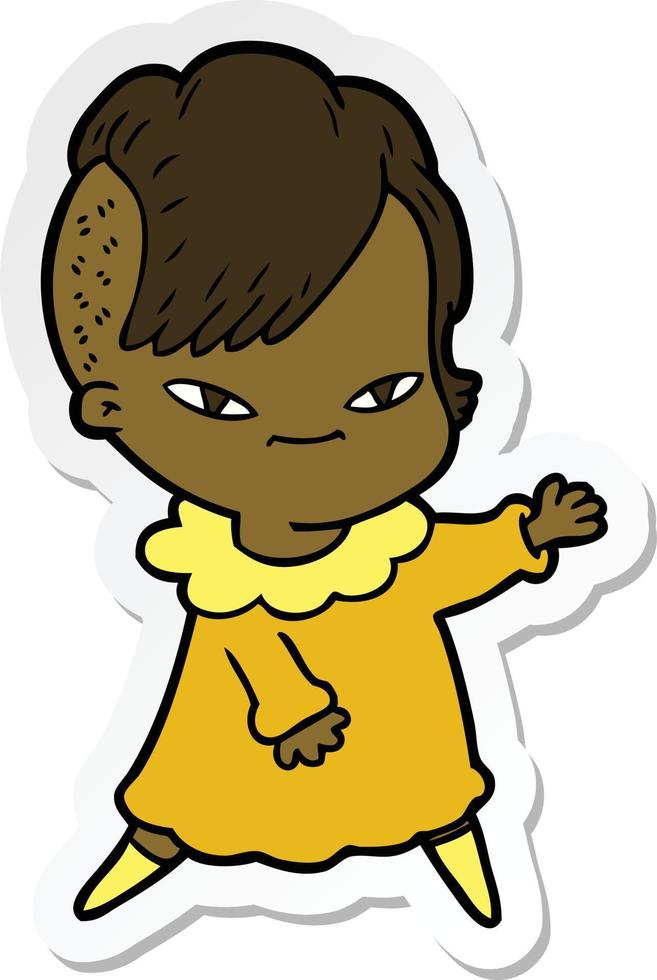 sticker of a cute cartoon girl with hipster haircut vector