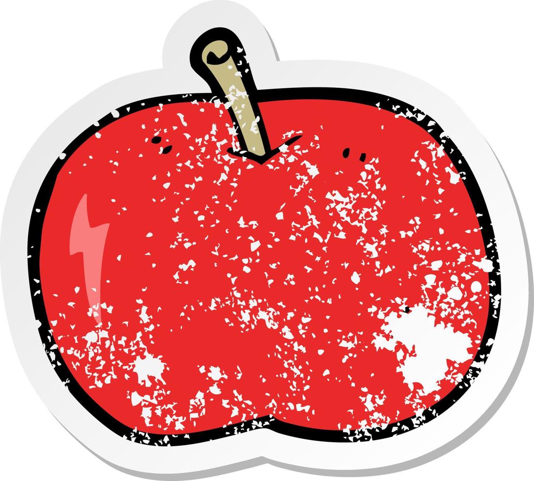 pegatina retro angustiada de una caricatura de manzana brillante vector