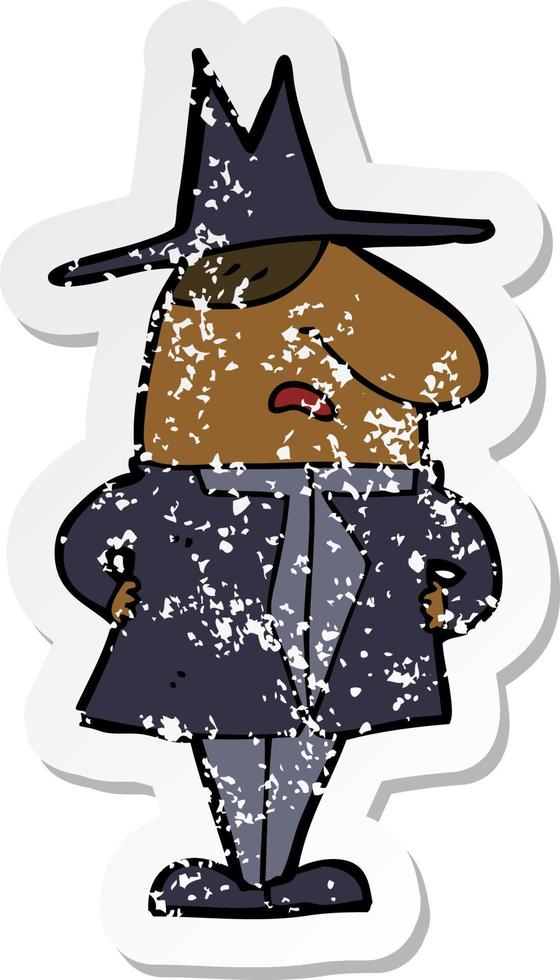 retro distressed sticker of a cartoon man in coat and hat vector