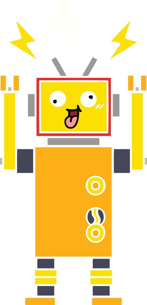 flat color retro cartoon malfunctioning robot vector