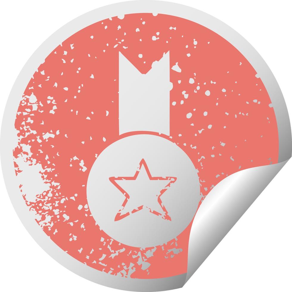 distressed circular peeling sticker symbol gold medal vector
