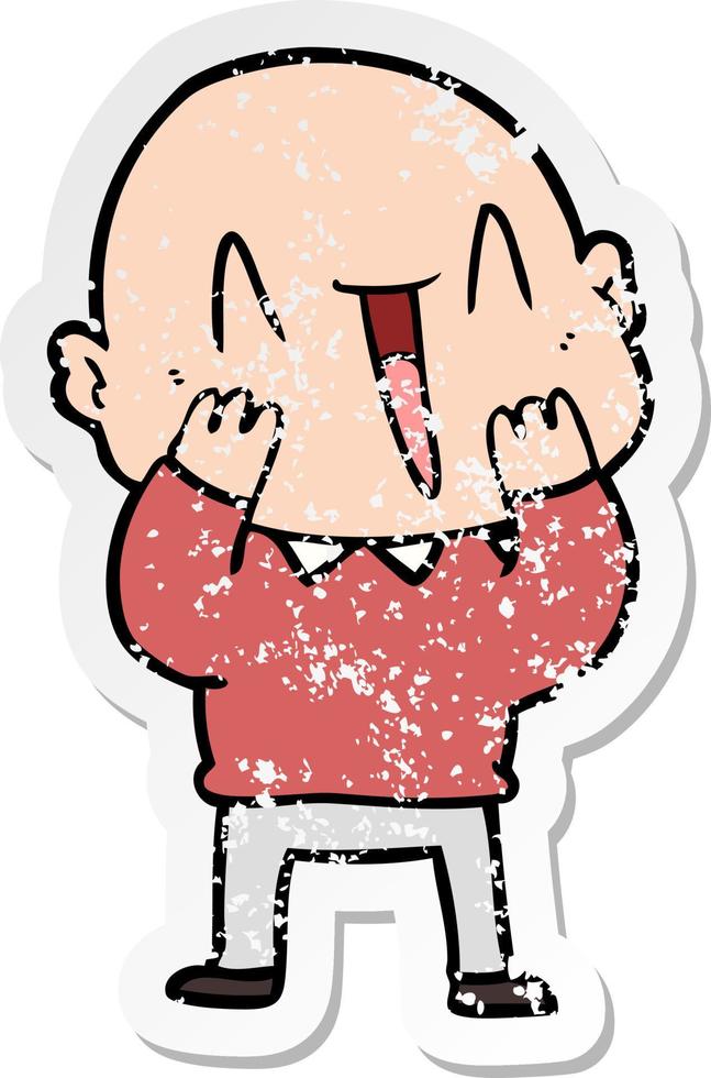 distressed sticker of a happy cartoon bald man vector