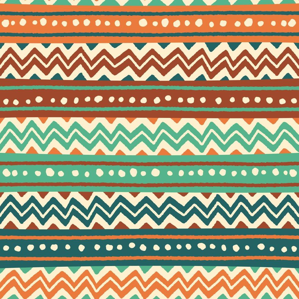 Ethnic Tribal Geometric Folk Indian Scandinavian Gypsy Mexican Boho African Ornament Texture Seamless Pattern Zigzag Dot Line Horizontal Stripes Color Print Textiles Background Vector Illustration