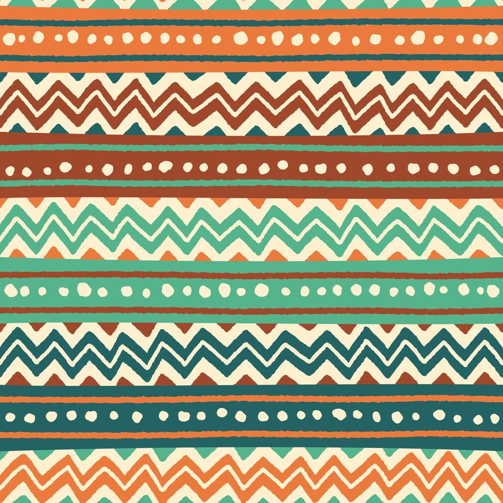 Ethnic Tribal Geometric Folk Indian Scandinavian Gypsy Mexican Boho African Ornament Texture Seamless Pattern Zigzag Dot Line Horizontal Stripes Color Print Textiles Background Vector Illustration